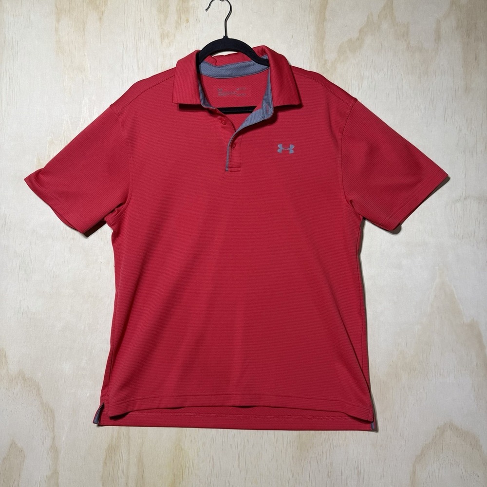 Under Armour HeatGear‎ Polo Shirt Mens Large Red Golf Athletic Performance Logo